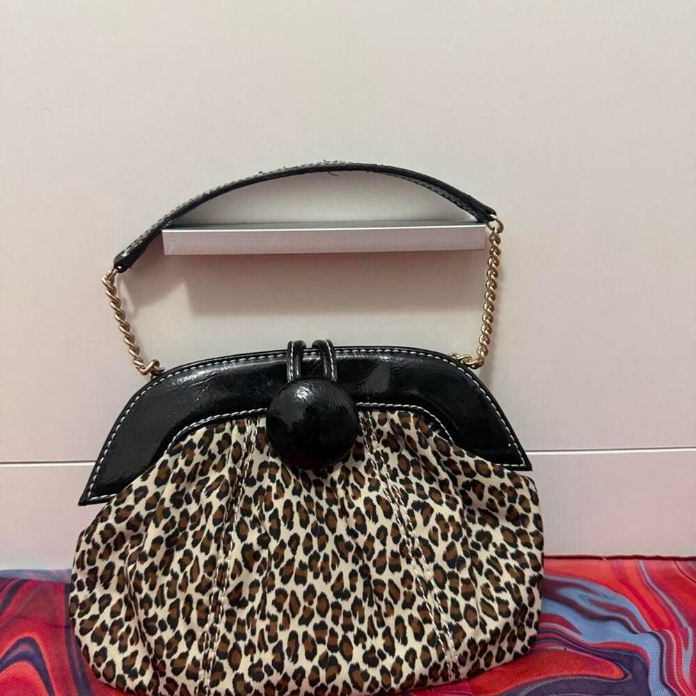 Y2K Liz Claiborne Leopard Print Kisslock Frame Evening Bag